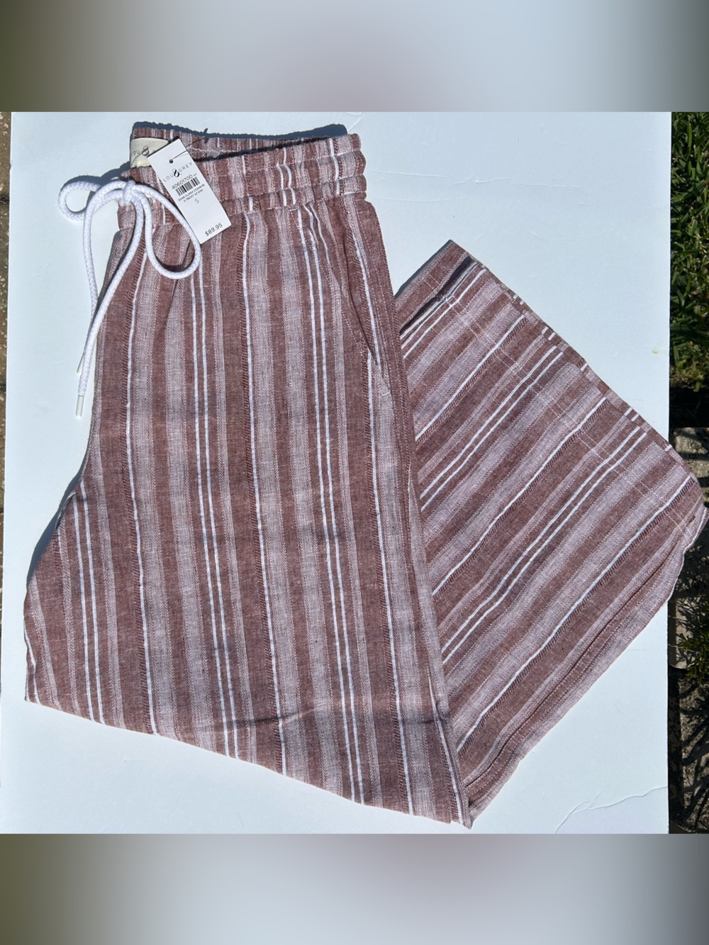 NWT🌷LOFT Lou & Grey Mauve/ White Striped Drawstring Pull on Pants